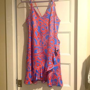 Gretchen Scott dress. Beautiful red rope design with left sided ruffle